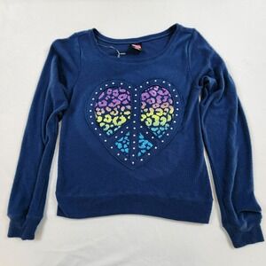 Hard‎ Candy Heart Peace Sign Rainbow Pullover Blue Sweater Girls S